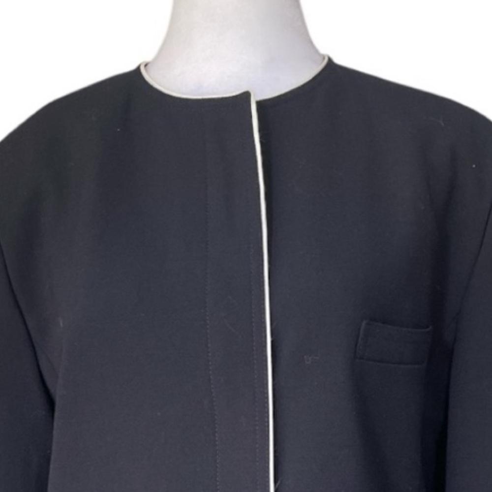 Louis Féraud Cropped Wool Jacket Indigo White Trim Minimalist Chic - Picture 9 of 9